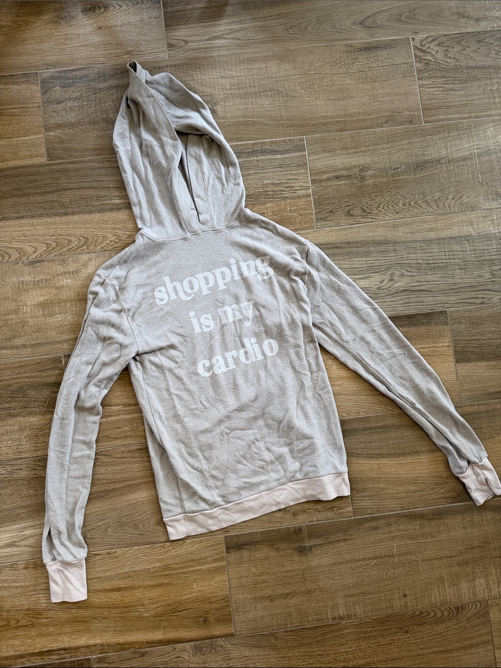 Y2K Wildfox Lightweight Hooded Pullover - Grey "Shopping Is My Cardio"